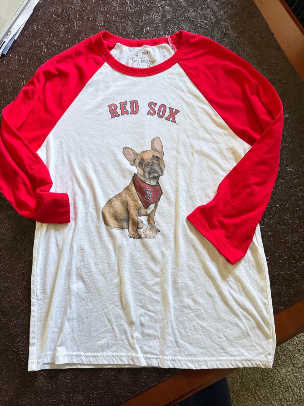 Red & White Raglan Dog Graphic Baseball Tee - Red Sox